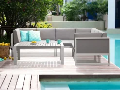 Lounge Set Aluminium Weis 6-Sitzer Auflagen Grau Castella