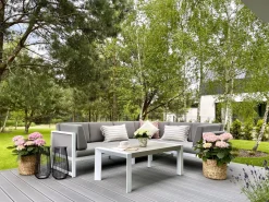 Lounge Set Aluminium Weis 6-Sitzer Auflagen Grau Castella