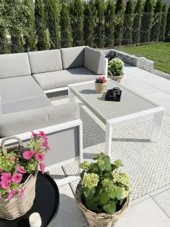 Lounge Set Aluminium Weis 6-Sitzer Auflagen Grau Castella