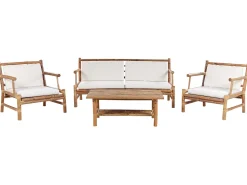 Lounge Set Bambusholz Hellbraun 4-Sitzer Auflagen Weis Riccione