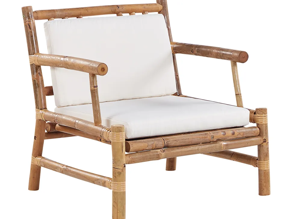 Lounge Set Bambusholz Hellbraun 4-Sitzer Auflagen Weis Riccione