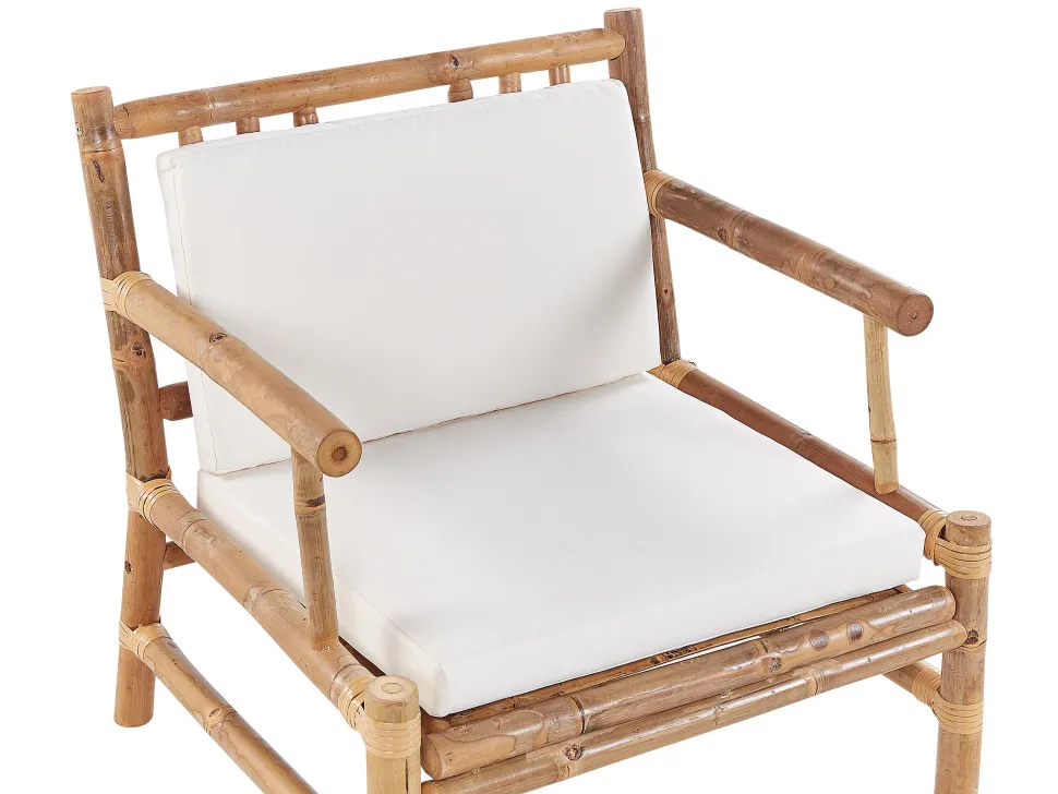 Lounge Set Bambusholz Hellbraun 4-Sitzer Auflagen Weis Riccione