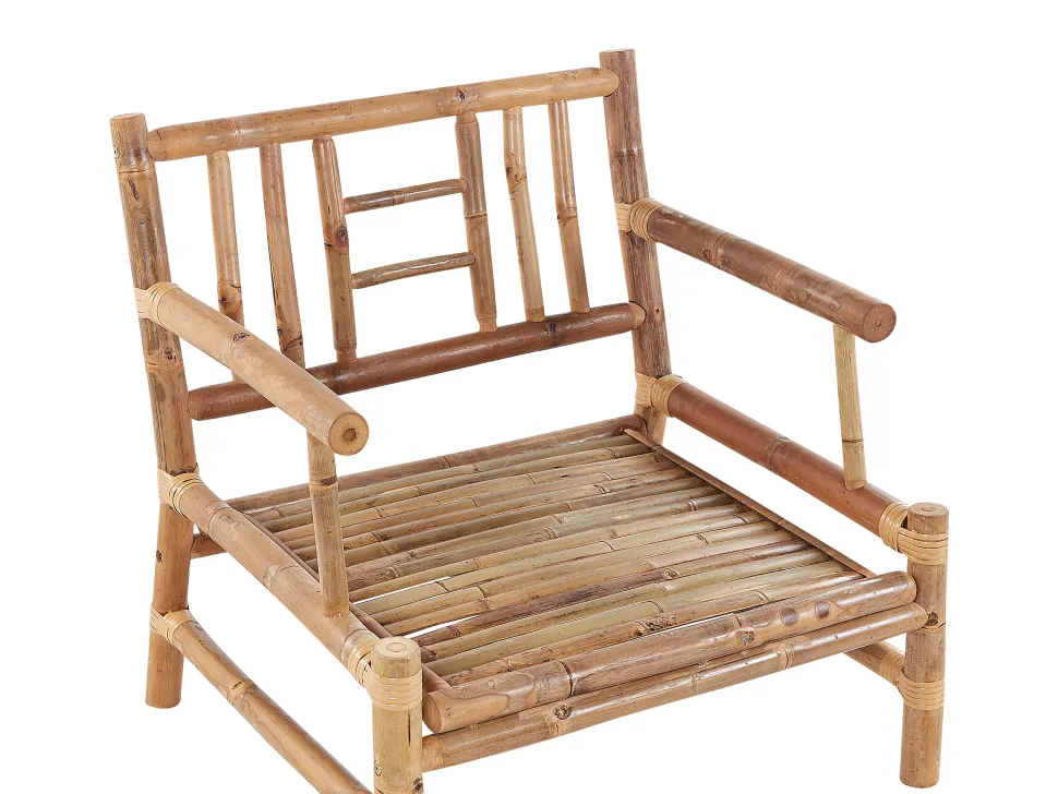 Lounge Set Bambusholz Hellbraun 4-Sitzer Auflagen Weis Riccione