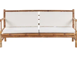 Lounge Set Bambusholz Hellbraun 4-Sitzer Auflagen Weis Riccione