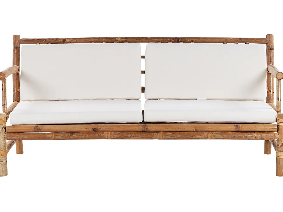 Lounge Set Bambusholz Hellbraun 4-Sitzer Auflagen Weis Riccione