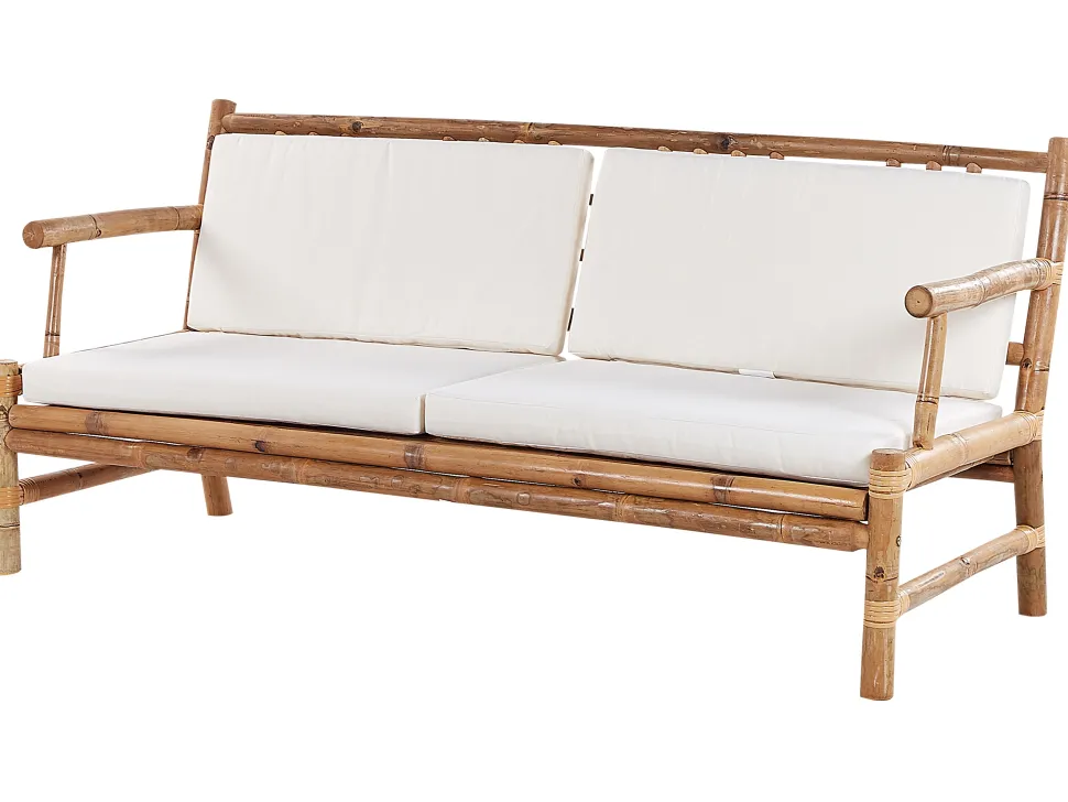 Lounge Set Bambusholz Hellbraun 4-Sitzer Auflagen Weis Riccione