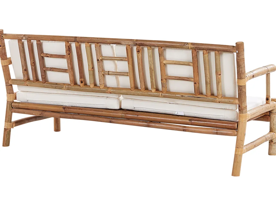 Lounge Set Bambusholz Hellbraun 4-Sitzer Auflagen Weis Riccione