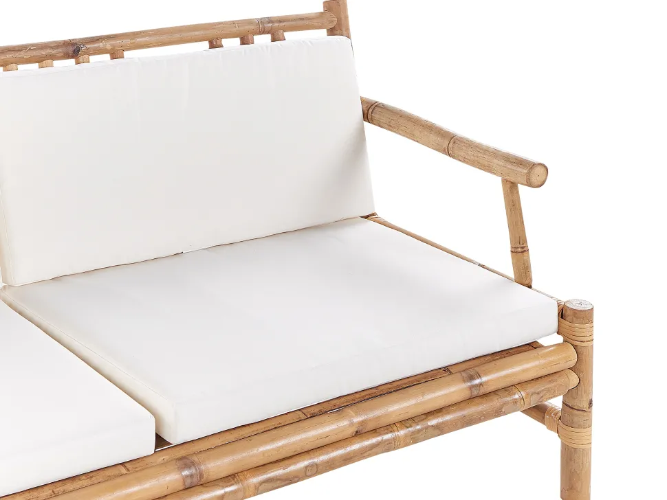 Lounge Set Bambusholz Hellbraun 4-Sitzer Auflagen Weis Riccione