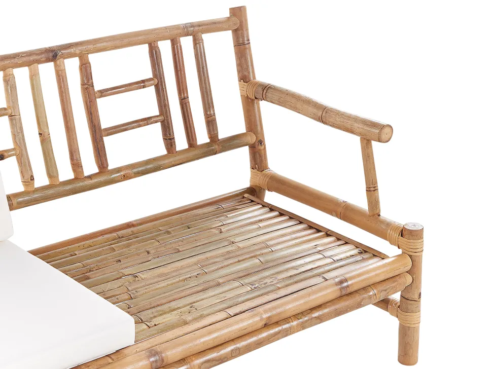 Lounge Set Bambusholz Hellbraun 4-Sitzer Auflagen Weis Riccione
