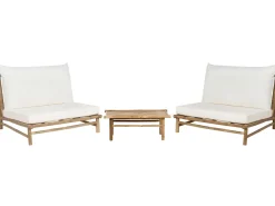 Lounge Set Bambusholz Hellbraun 2-Sitzer Auflagen Cremeweis Todi
