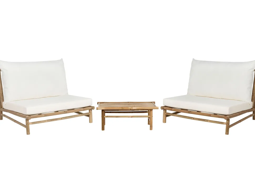 Lounge Set Bambusholz Hellbraun 2-Sitzer Auflagen Cremeweis Todi