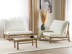 Lounge Set Bambusholz Hellbraun 2-Sitzer Auflagen Cremeweis Todi