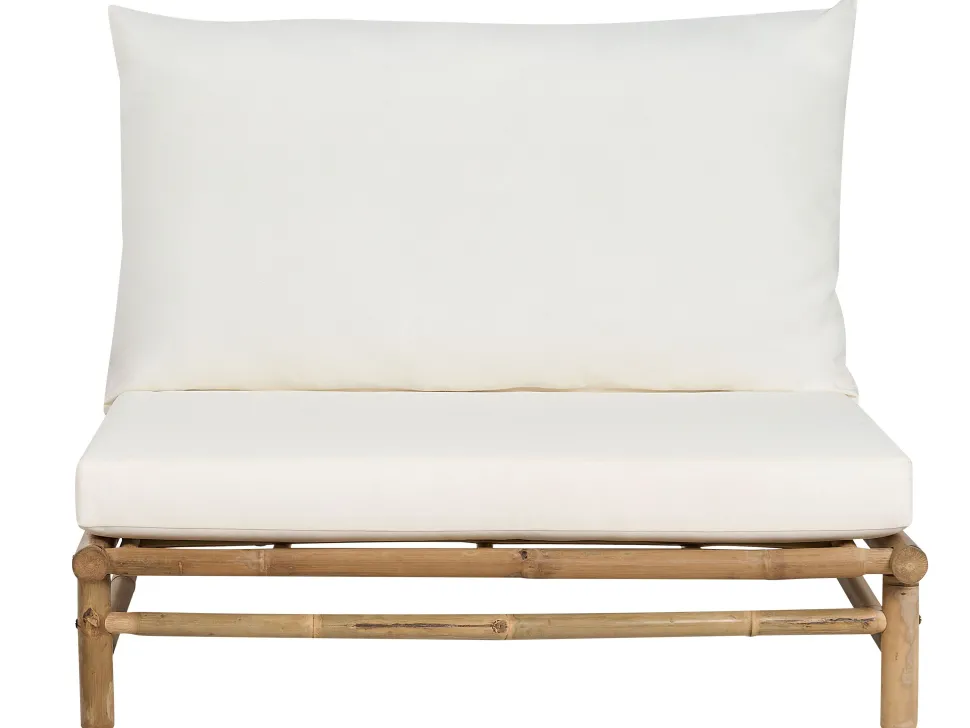 Lounge Set Bambusholz Hellbraun 2-Sitzer Auflagen Cremeweis Todi