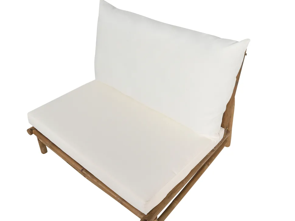 Lounge Set Bambusholz Hellbraun 2-Sitzer Auflagen Cremeweis Todi