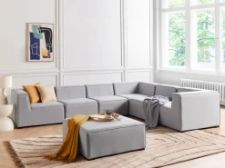Lounge Set Hellgrau 7-Sitzer Linksseitig Modular Arezzo