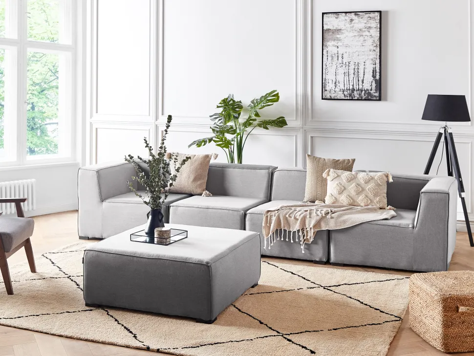 Lounge Set Hellgrau 4-Sitzer Modular Arezzo