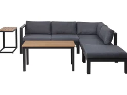 Lounge Set Kunstholz Schwarz 5-Sitzer Auflagen Grau Messina