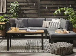 Lounge Set Kunstholz Schwarz 5-Sitzer Auflagen Grau Messina
