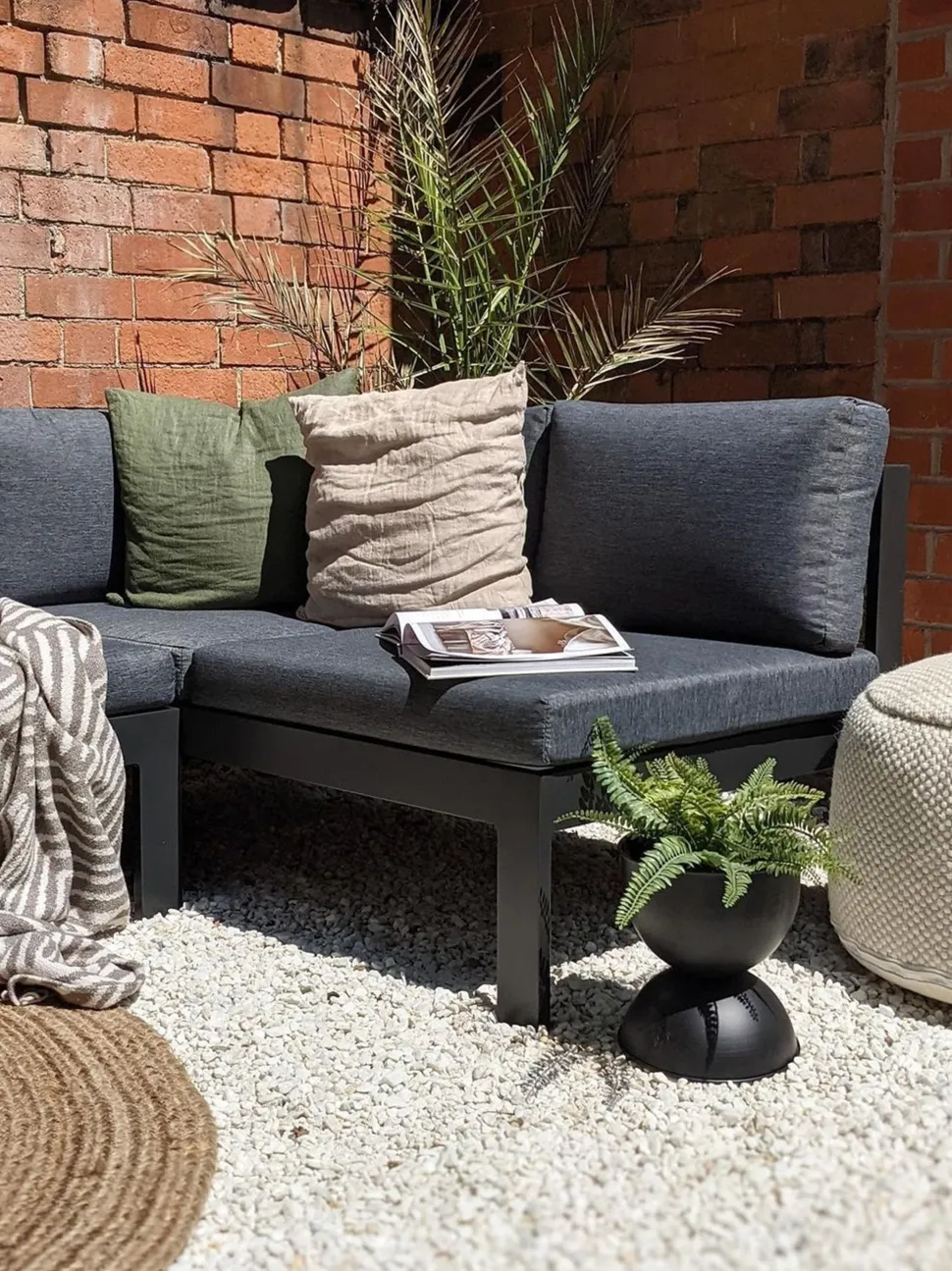 Lounge Set Kunstholz Schwarz 5-Sitzer Auflagen Grau Messina