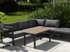 Lounge Set Kunstholz Schwarz 5-Sitzer Auflagen Grau Messina
