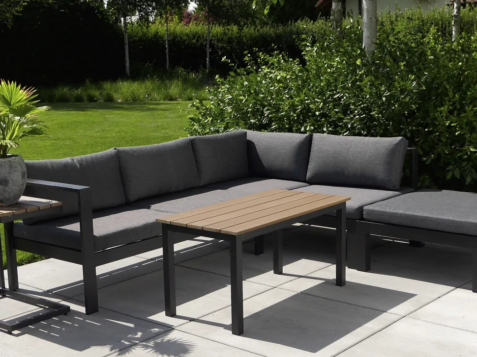 Lounge Set Kunstholz Schwarz 5-Sitzer Auflagen Grau Messina