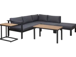 Lounge Set Kunstholz Schwarz 5-Sitzer Auflagen Grau Messina