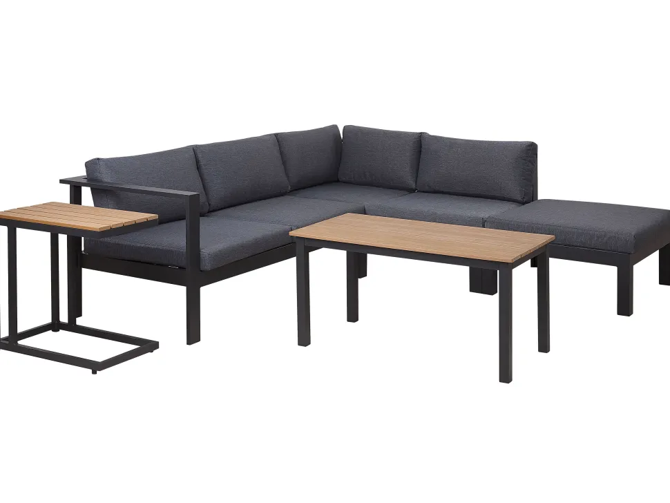 Lounge Set Kunstholz Schwarz 5-Sitzer Auflagen Grau Messina