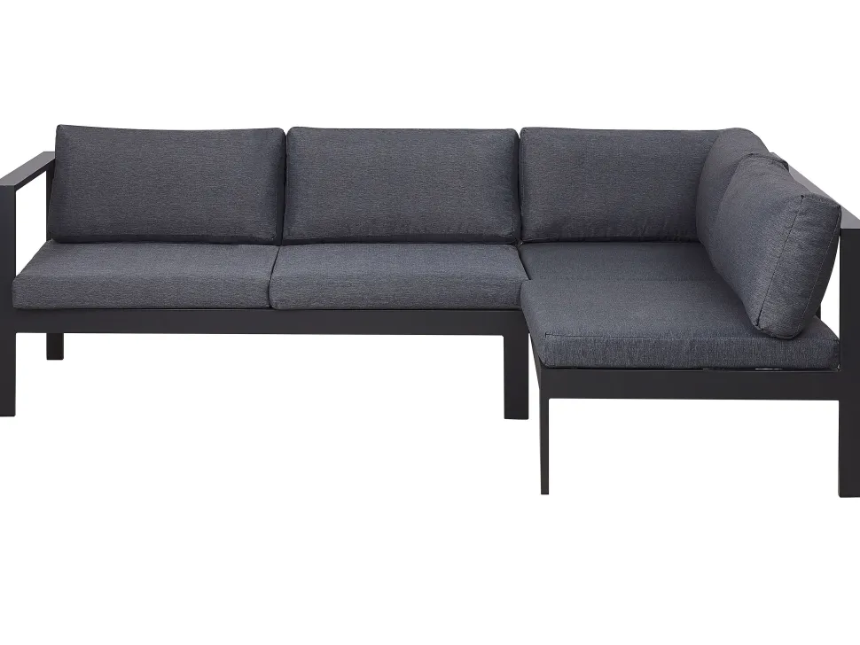 Lounge Set Kunstholz Schwarz 5-Sitzer Auflagen Grau Messina