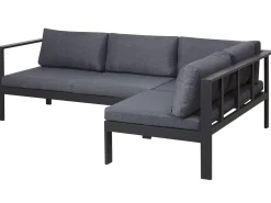 Lounge Set Kunstholz Schwarz 5-Sitzer Auflagen Grau Messina