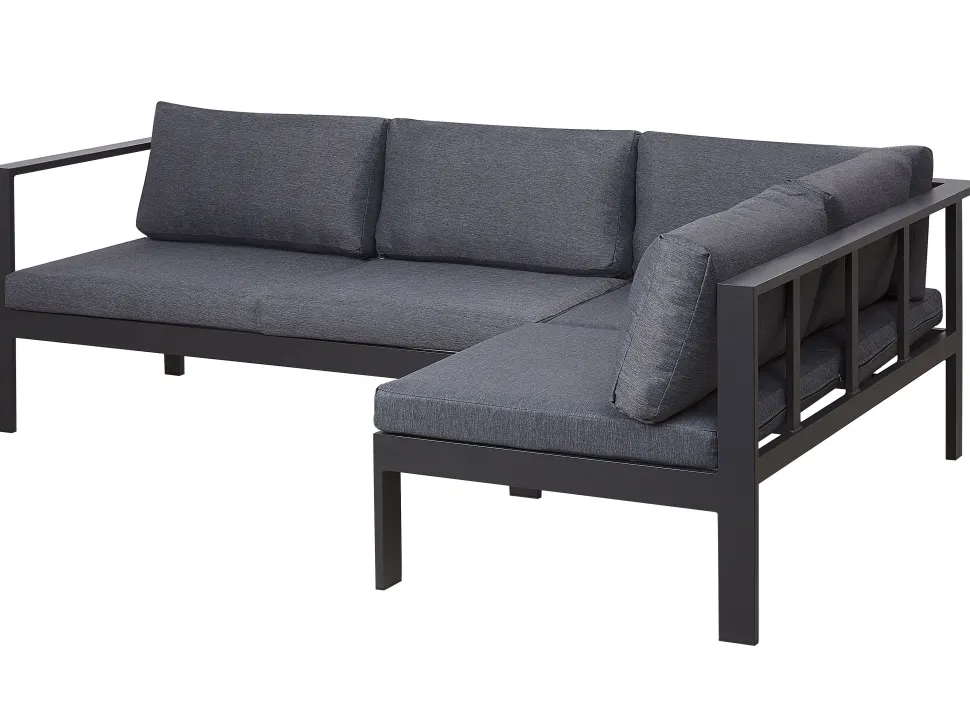 Lounge Set Kunstholz Schwarz 5-Sitzer Auflagen Grau Messina