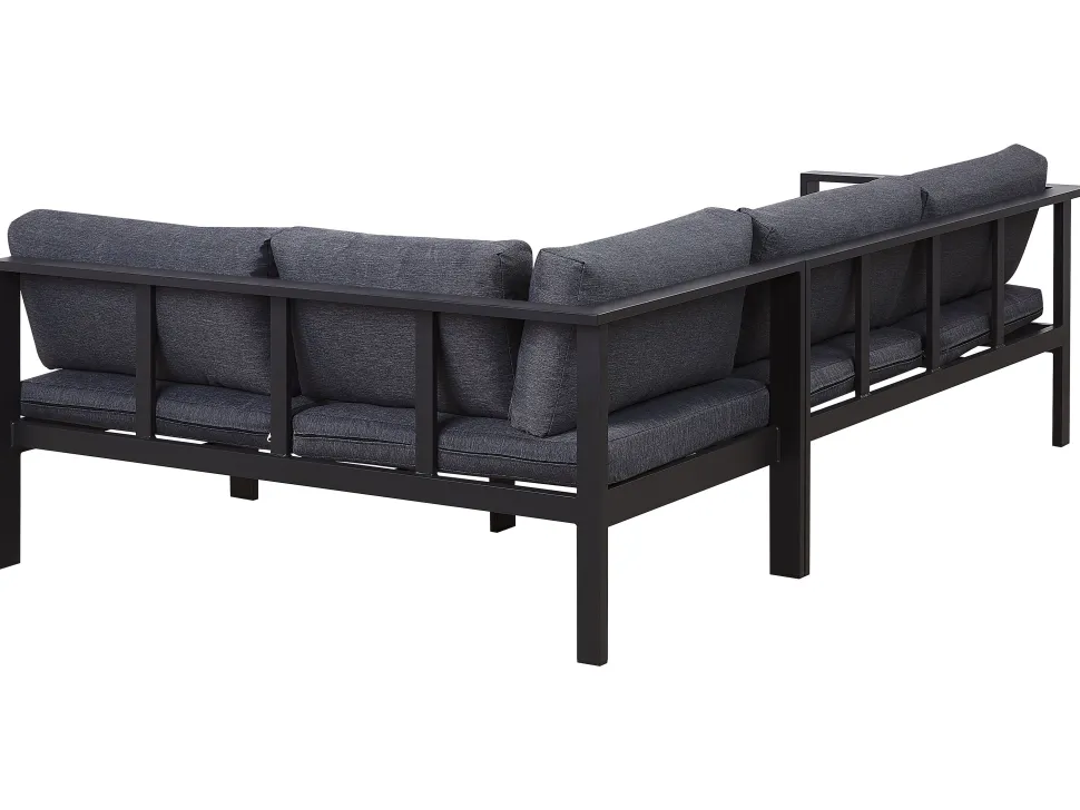 Lounge Set Kunstholz Schwarz 5-Sitzer Auflagen Grau Messina