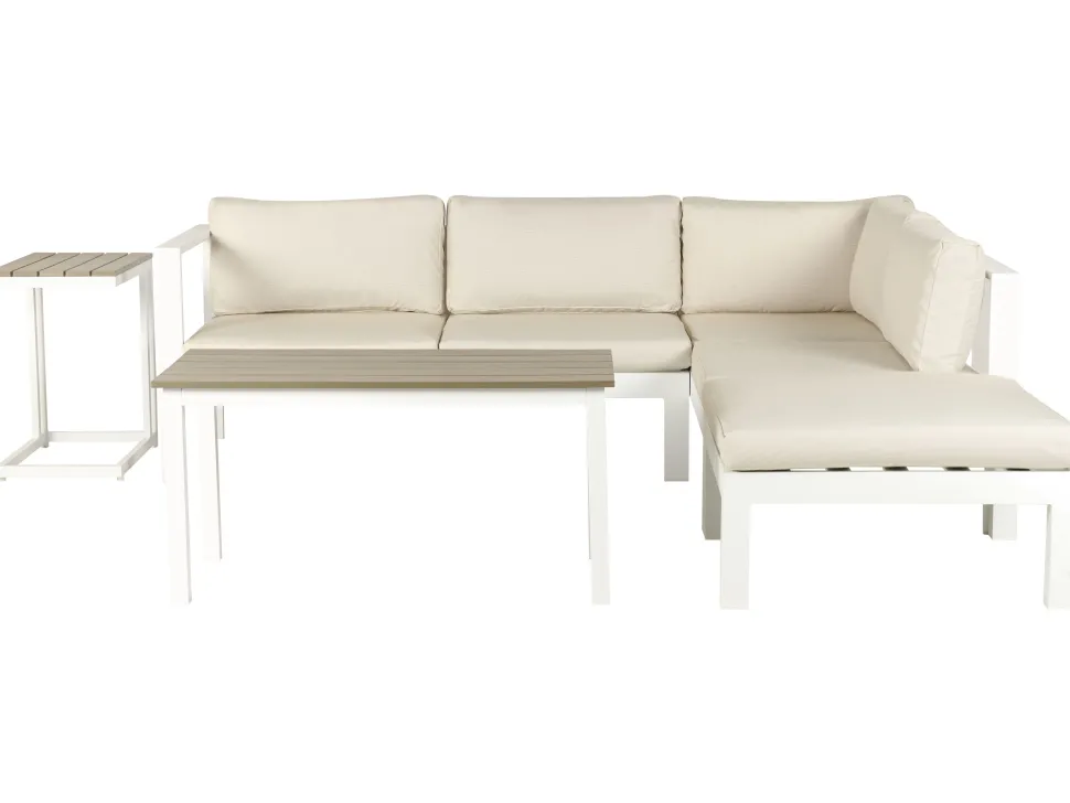 Lounge Set Kunstholz Weis 5-Sitzer Auflagen Beige Messina