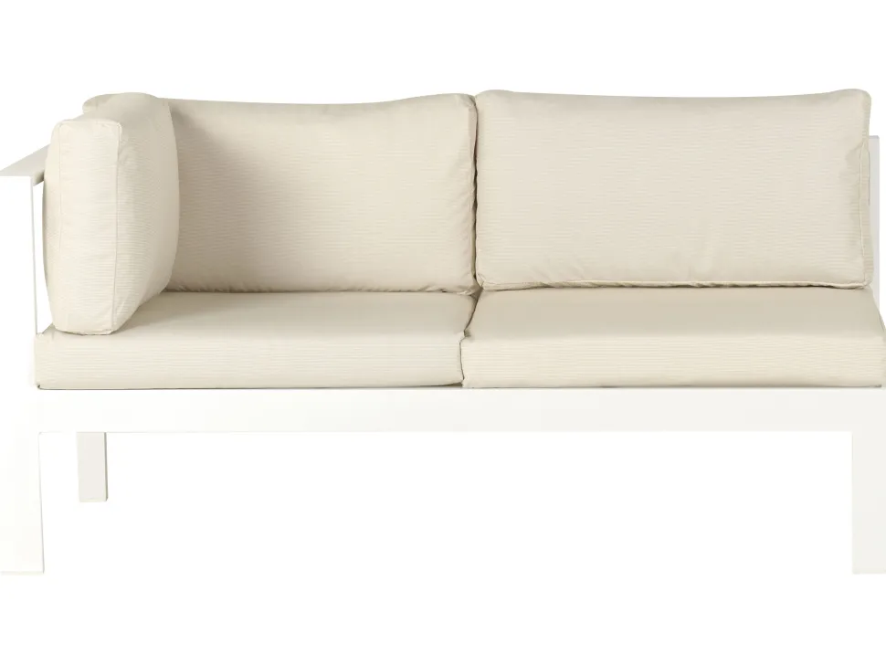 Lounge Set Kunstholz Weis 5-Sitzer Auflagen Beige Messina