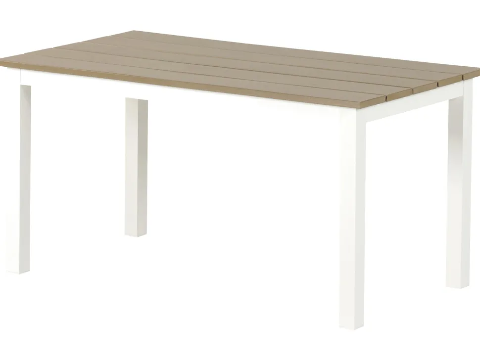Lounge Set Kunstholz Weis 5-Sitzer Auflagen Beige Messina