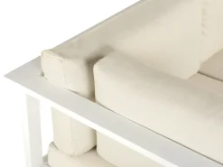 Lounge Set Kunstholz Weis 5-Sitzer Auflagen Beige Messina