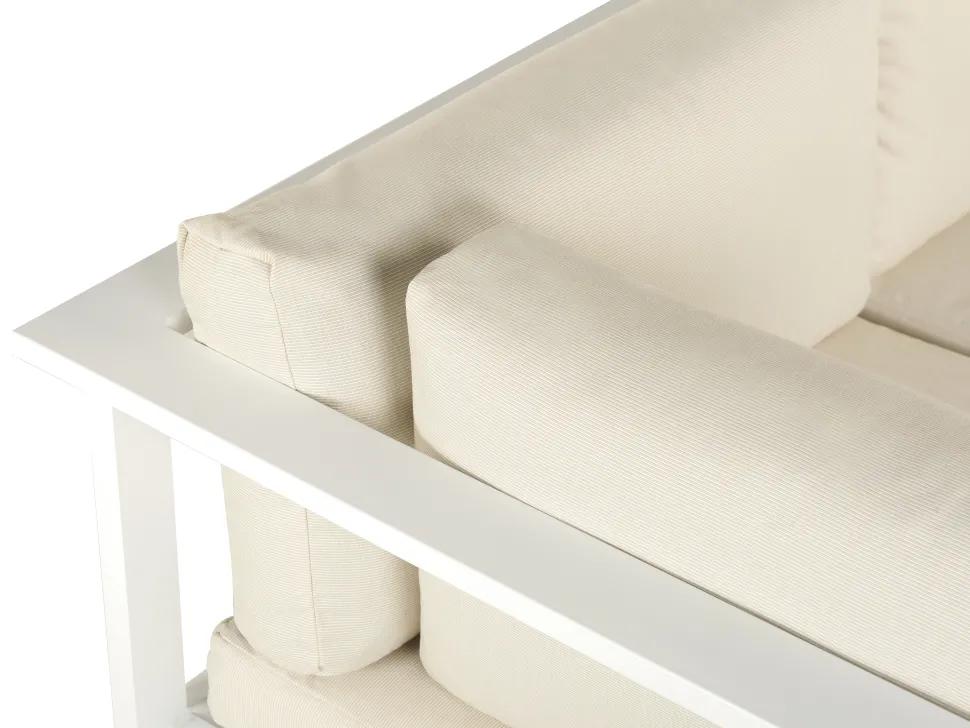 Lounge Set Kunstholz Weis 5-Sitzer Auflagen Beige Messina