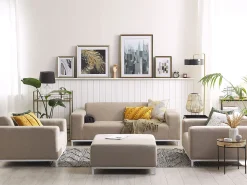 Lounge Set Polsterbezug Beige / Weises Gestell 5-Sitzer Rovigo