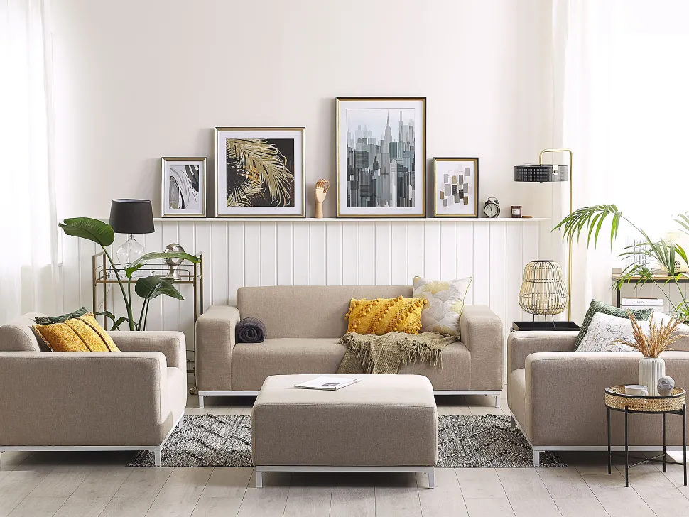 Lounge Set Polsterbezug Beige / Weises Gestell 5-Sitzer Rovigo