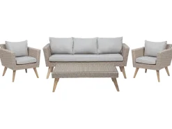 Lounge Set Rattan Braun 5-Sitzer Auflagen Grau Vittoria Xl