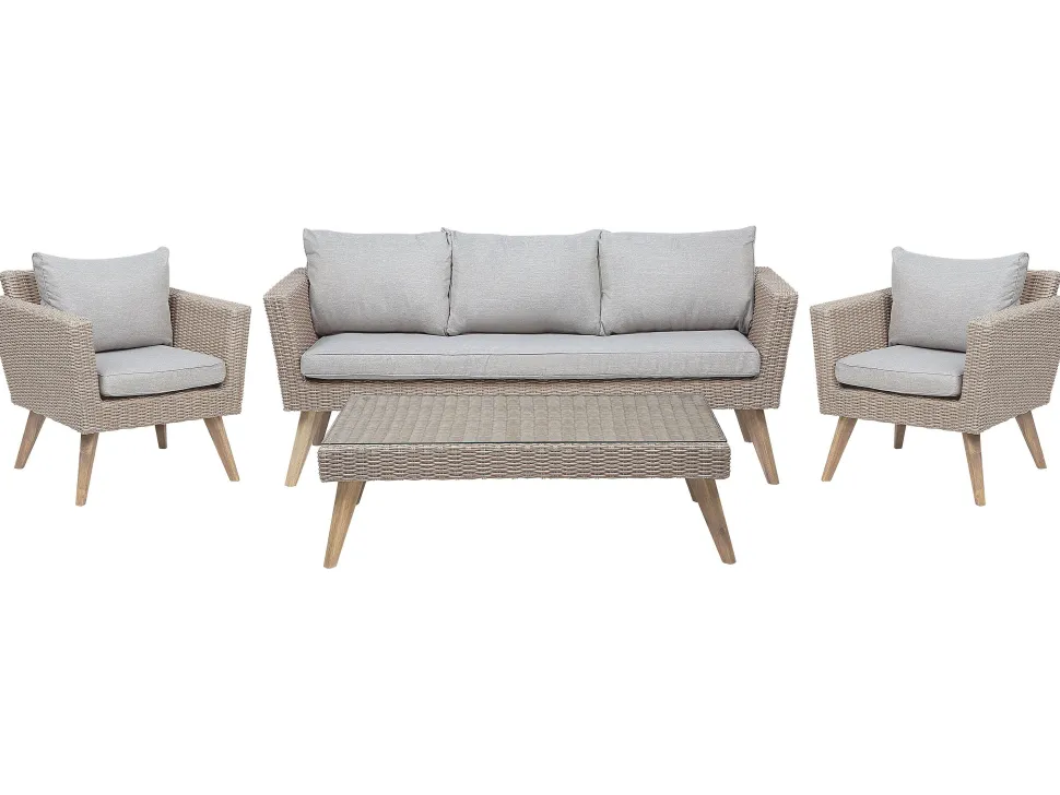 Lounge Set Rattan Braun 5-Sitzer Auflagen Grau Vittoria Xl