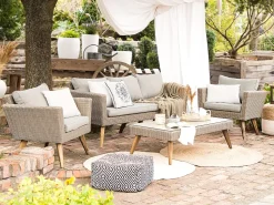 Lounge Set Rattan Braun 5-Sitzer Auflagen Grau Vittoria Xl