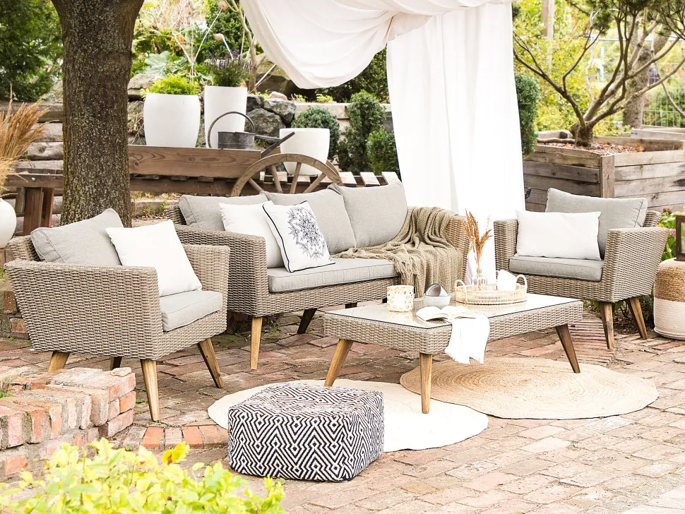 Lounge Set Rattan Braun 5-Sitzer Auflagen Grau Vittoria Xl