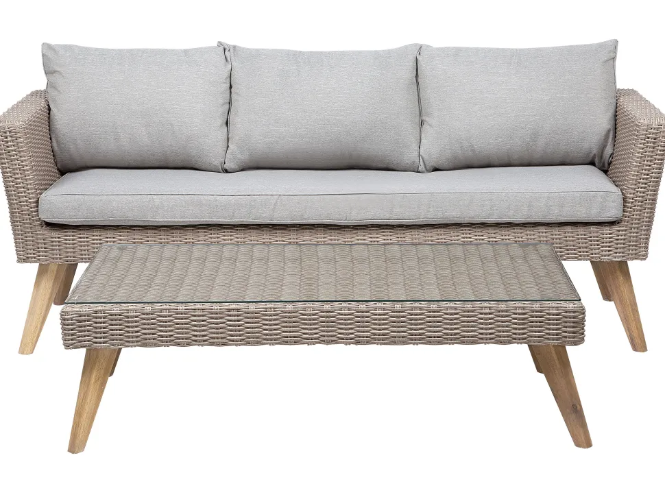 Lounge Set Rattan Braun 5-Sitzer Auflagen Grau Vittoria Xl