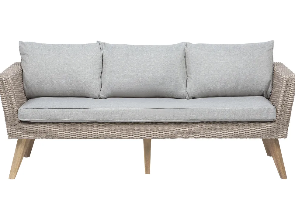 Lounge Set Rattan Braun 5-Sitzer Auflagen Grau Vittoria Xl