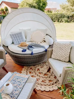 Lounge Set Rattan Braun 5-Sitzer Auflagen Grau Vittoria Xl
