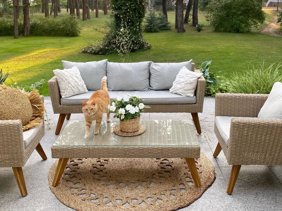 Lounge Set Rattan Braun 5-Sitzer Auflagen Grau Vittoria Xl