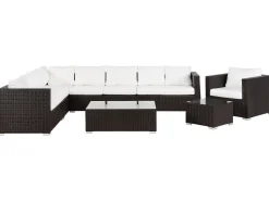 Lounge Set Rattan Braun 8-Sitzer Modular Auflagen Beige Xxl