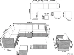 Lounge Set Rattan Braun 8-Sitzer Modular Auflagen Beige Xxl