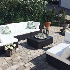Lounge Set Rattan Braun 8-Sitzer Modular Auflagen Beige Xxl