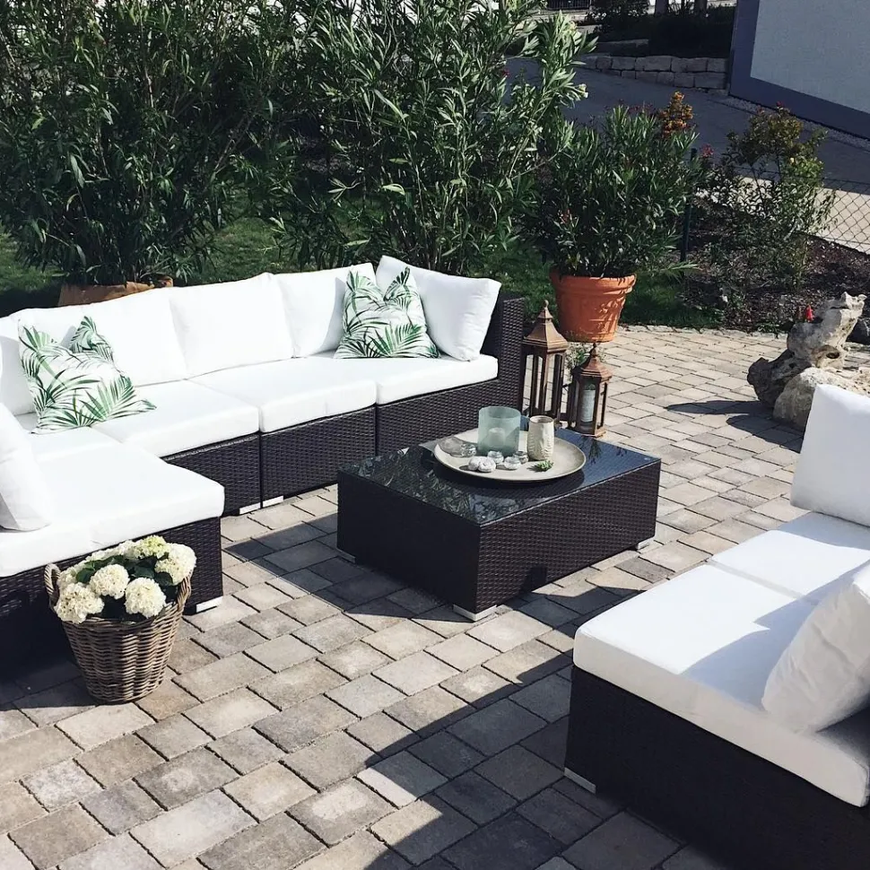 Lounge Set Rattan Braun 8-Sitzer Modular Auflagen Beige Xxl